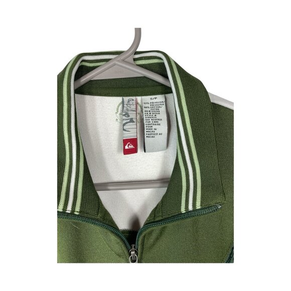 Y2K Quicksilver Jacket Green & White Track Full Zip Hoodless 2000s Size S/P - Picture 4 of 12